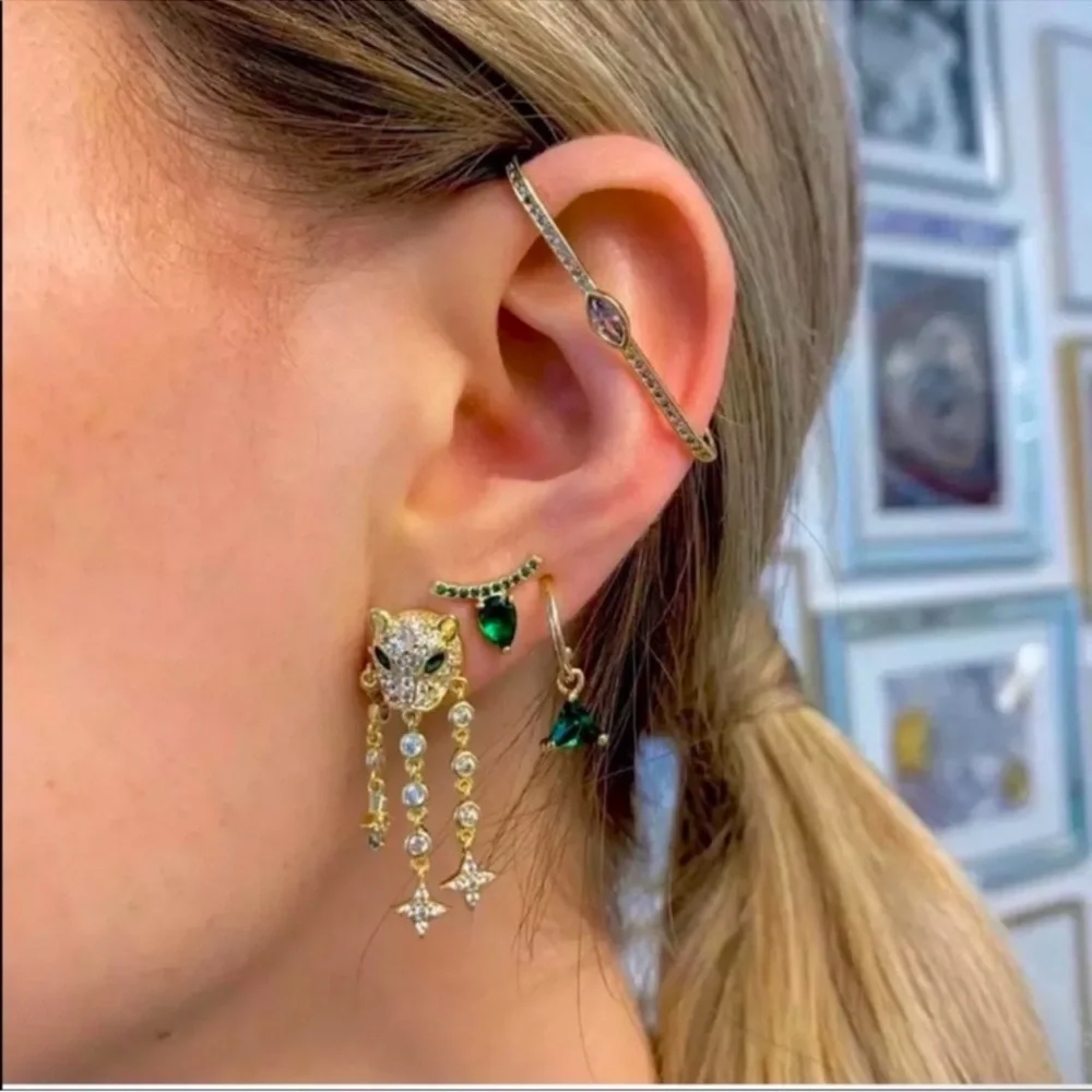 Melinda Maria Gold and Green Panther Earrings - Picture 4 of 4